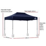 Instahut Gazebo Pop Up 3x4.5m w/Base Podx4 Marquee Folding Outdoor Wedding Camping Tent Shade Canopy Navy - Image 3