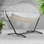 Gardeon Hammock Bed Camping Chair Outdoor Lounge Single Cotton with Stand - Image 7