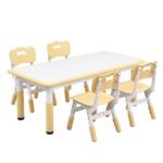 Keezi Kids Table and 4 Chairs Set Height Adjustable Toddler Desk and Chair Set for Ages 3-8, Children Activity Table with Graffiti Desktop for Learning Drawing Playing, Yellow - Image 3