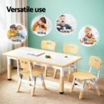 Keezi Kids Table and 4 Chairs Set Height Adjustable Toddler Desk and Chair Set for Ages 3-8, Children Activity Table with Graffiti Desktop for Learning Drawing Playing, Yellow - Image 4