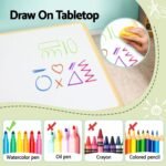 Keezi Kids Table and 4 Chairs Set Height Adjustable Toddler Desk and Chair Set for Ages 3-8, Children Activity Table with Graffiti Desktop for Learning Drawing Playing, Yellow - Image 5