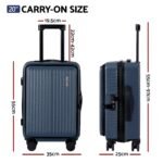 Wanderlite 20" Luggage Suitcase Front Pocket Travel Carry On Dual TSA Navy - Image 2