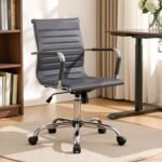 Artiss Office Chair Conference Chairs PU Leather Mid Back Grey - Image 10