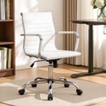 Artiss Office Chair Conference Chairs PU Leather Mid Back White - Image 10