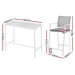 Gardeon 7PCS Outdoor Bar Set Stools Dining Chairs Table Patio Steel Bistro Set White - Image 2