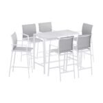 Gardeon 7PCS Outdoor Bar Set Stools Dining Chairs Table Patio Steel Bistro Set White - Image 3
