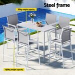 Gardeon 7PCS Outdoor Bar Set Stools Dining Chairs Table Patio Steel Bistro Set White - Image 4