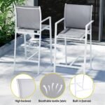 Gardeon 7PCS Outdoor Bar Set Stools Dining Chairs Table Patio Steel Bistro Set White - Image 6