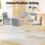 Gardeon 7PCS Outdoor Bar Set Stools Dining Chairs Table Patio Steel Bistro Set White - Image 7