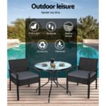 Gardeon 3PC Bistro Set Outdoor Furniture Rattan Table Chairs Cushion Patio Garden Felix - Image 10