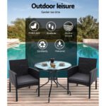 Gardeon 3PC Bistro Set Outdoor Furniture Rattan Table Chairs Cushion Patio Garden Ezra - Image 10