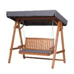Gardeon Outdoor Wooden Swing Chair Garden Bench Canopy Cushion 3 Seater Teak - Image 2