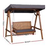 Gardeon Outdoor Wooden Swing Chair Garden Bench Canopy Cushion 3 Seater Teak - Image 3