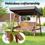 Gardeon Outdoor Wooden Swing Chair Garden Bench Canopy Cushion 3 Seater Teak - Image 5