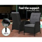 Gardeon 5PC Recliner Chairs Table Sun lounge Wicker Outdoor Furniture Adjustable Black - Image 10