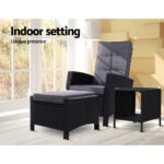 Gardeon 3PC Recliner Chairs Table Sun lounge Wicker Outdoor Furniture Adjustable Black - Image 12