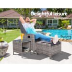 Gardeon 3PC Recliner Chairs Table Sun lounge Wicker Outdoor Furniture Adjustable Grey - Image 9