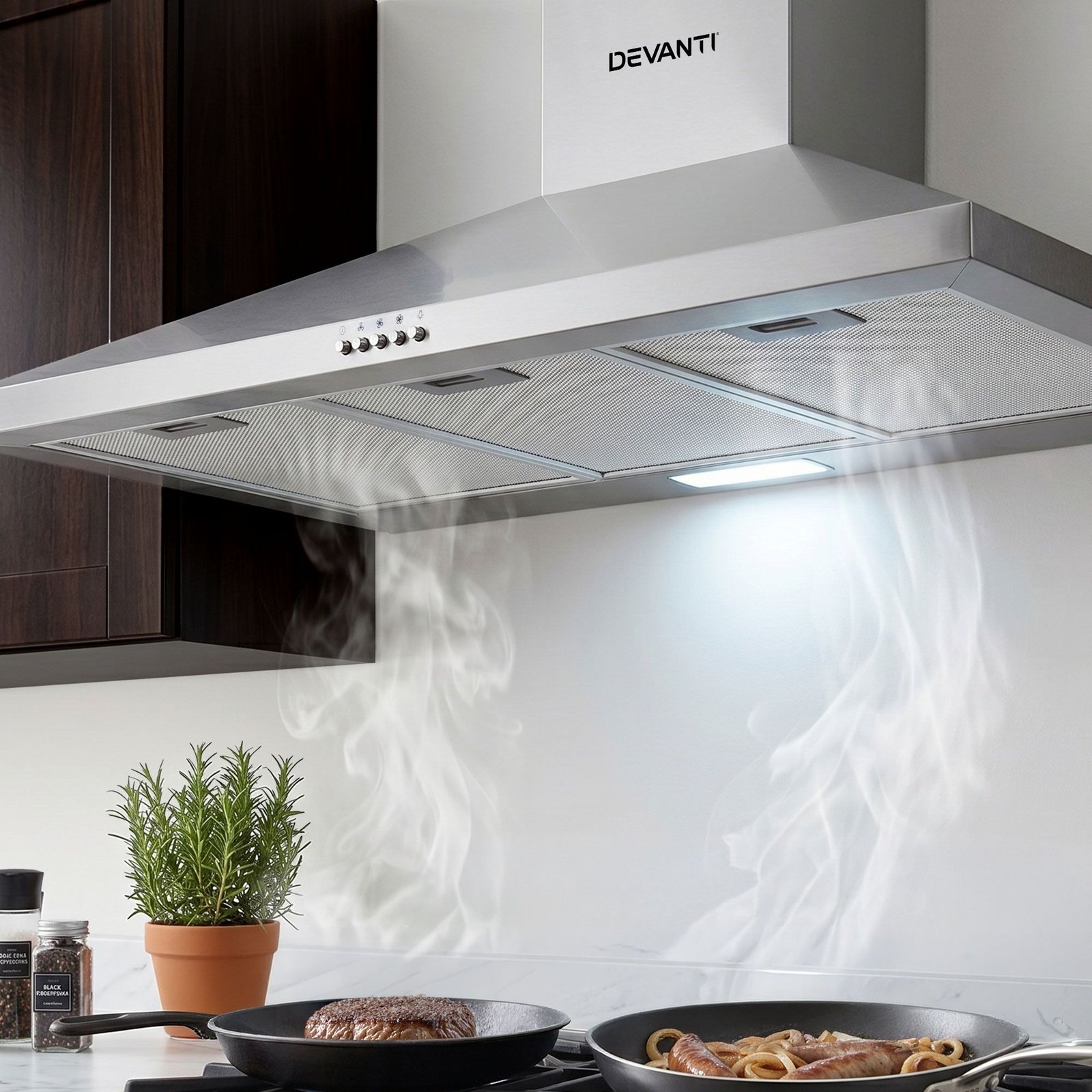 RH-D-A17-90-SR-00 Devanti 900mm Range Hood 90cm Rangehood Stainless Steel - Image 1