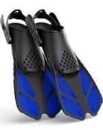 Blue Adjustable Open Heel Snorkel Fins, Travel-Size Short Swim Flippers for Snorkeling, Diving & Swimming, Adult Men & Womenï¼ˆS/Mï¼‰