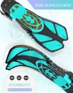 Green Adjustable Open Heel Snorkel Fins, Travel-Size Short Swim Flippers for Snorkeling, Diving & Swimming, Adult Men & Womenï¼ˆS/Mï¼‰ - Image 3