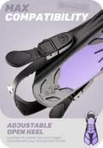 Purple Adjustable Open Heel Snorkel Fins, Travel-Size Short Swim Flippers for Snorkeling, Diving & Swimming, Adult Men & Womenï¼ˆS/Mï¼‰ - Image 2