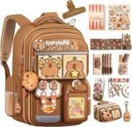 Cute Capybara Backpack with Chic Case and More Pins Ita Bag Cartoon Laptop Travel Utility Funny Going Out Casual Bag(Khaki) - Image 5