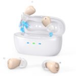 Rechargeable Behind-the-Ear Hearing Aids with Charging Case - Compact Sound Amplifier for Adults & Seniors with Memory Volume (White Case, Skin Tone Device)