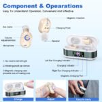 Rechargeable In-the-Ear Hearing Aids with Charging Case and LCD Display - Ultra-Compact Sound Amplifier for Seniors (White & Green Case, Skin Tone Device) - Image 2