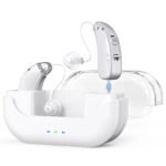 Rechargeable Hearing Amplifier with Charging Case - Compact Sound Enhancer for Daily Use, Noise Reduction & Clear Audio (White & Transparent Case, Silver Tone) - Image 2
