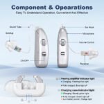 Rechargeable Hearing Amplifier with Charging Case - Compact Sound Enhancer for Daily Use, Noise Reduction & Clear Audio (White & Transparent Case, Silver Tone) - Image 3