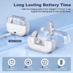 Rechargeable Hearing Amplifier with Charging Case - Compact Sound Enhancer for Daily Use, Noise Reduction & Clear Audio (White & Transparent Case, Silver Tone) - Image 4