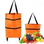 2-in-1 Collapsible Shopping Trolley with Wheels â€“ Foldable Grocery Cart, Reusable Waterproof Oxford Bag for Supermarket, Picnic & Travel (Orange)