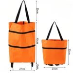 2-in-1 Collapsible Shopping Trolley with Wheels â€“ Foldable Grocery Cart, Reusable Waterproof Oxford Bag for Supermarket, Picnic & Travel (Orange) - Image 2