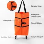 2-in-1 Collapsible Shopping Trolley with Wheels â€“ Foldable Grocery Cart, Reusable Waterproof Oxford Bag for Supermarket, Picnic & Travel (Orange) - Image 3