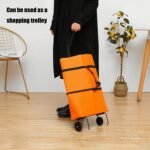 2-in-1 Collapsible Shopping Trolley with Wheels â€“ Foldable Grocery Cart, Reusable Waterproof Oxford Bag for Supermarket, Picnic & Travel (Orange) - Image 6
