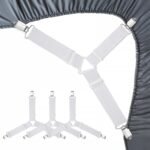 8-Pack Adjustable Bed Sheet Fasteners with Triangle 3-Clamp Design, White Elastic Bands & Nickel-Plated Clipsâ€”Secures Fitted Sheets, Sofa Covers, Car Seat Covers, and Tableclothsâ€”Easy Install, Reusable