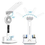 4-Arm Foldable LED Desk Lamp with Built-in Fan, Digital Clock, Temp Display & Dual Pen Holders - 3-Color Lighting, Infinite Dimming, USB-C Charging, Eye-Caring Light for Study, Work, Reading; Compact & Modern Design (White) - Image 2