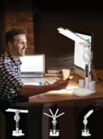 4-Arm Foldable LED Desk Lamp with Built-in Fan, Digital Clock, Temp Display & Dual Pen Holders - 3-Color Lighting, Infinite Dimming, USB-C Charging, Eye-Caring Light for Study, Work, Reading; Compact & Modern Design (White) - Image 5