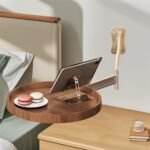 Wall-Mounted Foldable Round Table - Telescopic Adjustable Bedside Desk with Aluminum Alloy Support, Multi-Use Floating Table for Bedroom, Living Room, Balcony (Walnut)