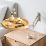 Wall-Mounted Foldable Round Table - Telescopic Adjustable Bedside Desk with Aluminum Alloy Support, Multi-Use Floating Table for Bedroom, Living Room, Balcony (Original Wood)