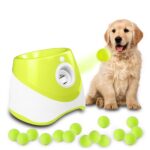 Automatic Dog Ball Launcher with 15 Mini Tennis Balls & Mesh Bag â€“ Rechargeable Pet Toy for Small Dogs, Adjustable Launch Distance, Interactive Play (Light Green)