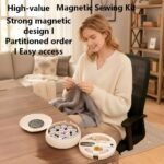 Modern Magnetic Sewing Kit â€“ Compact Travel Sewing Box with Strong Magnetic Lid, 16-Thread Spools & Tools, Portable Needle Organizer for Home & On-the-Go Use (Beige) - Image 3