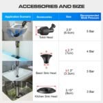 Electric Toilet Plunger with TurboPlunge Technology - Cordless High-Pressure Drain Cleaner, Multi-Head Unclogger, 120° Anti-Splash Design (Black) - Image 6