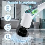 Wireless Electric Cleaning Brush with 8 Replaceable Heads â€“ Adjustable Extendable Handle for Bathroom, Kitchen, Tiles & Car (White) - Image 6