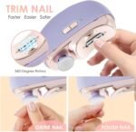 3-in-1 Electric Nail Trimmer for Kids, Adults & Seniors â€“ Auto Nail Clipper with Polish Plate, Dust Collector, LED Light, Whisper-Quiet 40dB Operation, USB-C Rechargeable, Safe for Sensitive Nails (Purple) - Image 2