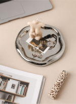Silver Plated Ceramic Tray Set (Round & Long Shapes) - Minimalist Luxury Decorative Organizer for Jewelry, Vanity & Home Display| Other Styles Available in Store - Image 4