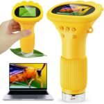 Student Digital Microscope for Kids â€“ Portable 1000x Magnification Handheld Scope with 2 Inch HD Screen, LED Light & Photo Storage, Ideal for Science Class and Outdoor Exploration (Yellow)