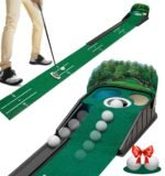 Indoor Golf Putting Green Mat with Ball Return - Realistic 10 mph Speed, Obstacle Training for Home, Office & Simulator (Green)