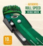 Indoor Golf Putting Green Mat with Ball Return - Realistic 10 mph Speed, Obstacle Training for Home, Office & Simulator (Green) - Image 2