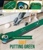 Indoor Golf Putting Green Mat with Ball Return - Realistic 10 mph Speed, Obstacle Training for Home, Office & Simulator (Green) - Image 3